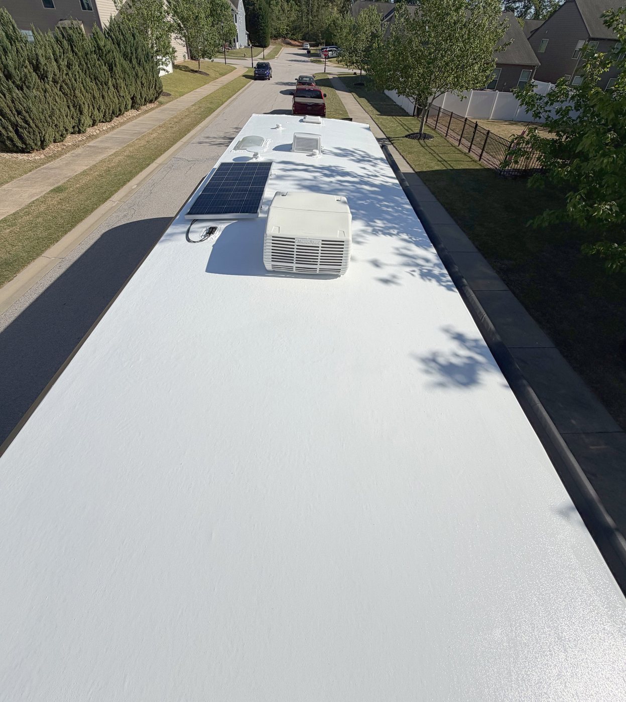 Freshly coated white RV roof
